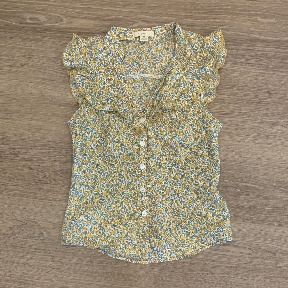 Forever 21 Yellow and Green Floral Blouse - Picture 2 of 4